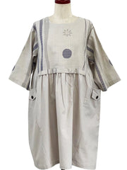 MONA LISA by Pure Fit - 253358-LG- Panel Pleated Tunic - Solid/Multi Textile Line Print - Light Grey (B)