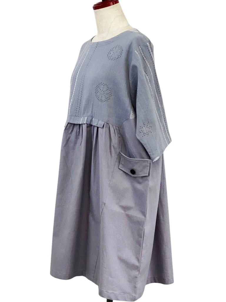 MONA LISA by Pure Fit - 253358-LP- Panel Pleated Tunic - Solid/Multi Textile Line Print - Light Purple (J)