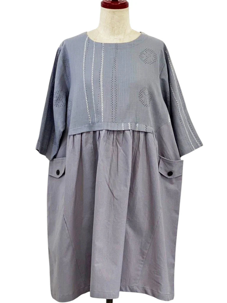 MONA LISA by Pure Fit - 253358-LP- Panel Pleated Tunic - Solid/Multi Textile Line Print - Light Purple (J)