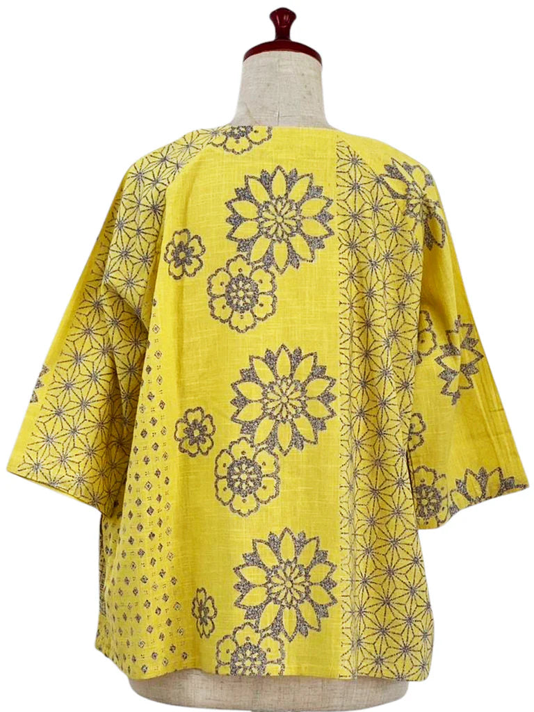 MONA LISA by Pure Fit - 253374-MU - Circle Pocket Crop Jacket - Obi Flower Print - Mustard (F)