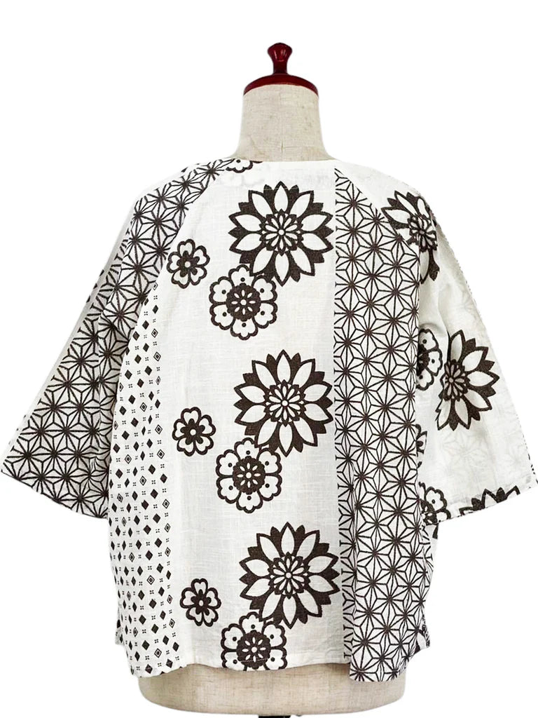 MONA LISA by Pure Fit - 253374-NT - Circle Pocket Crop Jacket - Obi Flower Print - Natural (G)