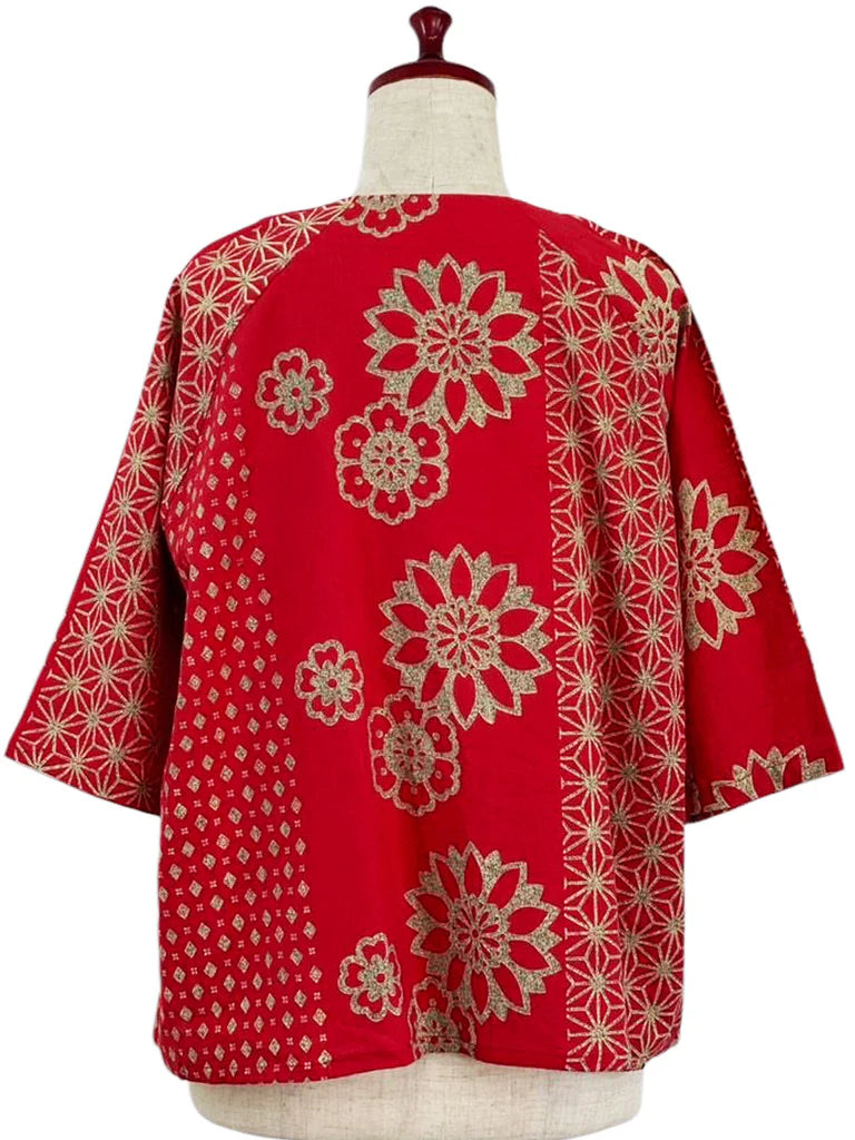 MONA LISA by Pure Fit - 253374-RE - Circle Pocket Crop Jacket - Obi Flower Print - Red (E)