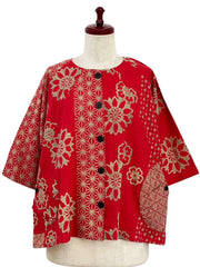 MONA LISA by Pure Fit - 253374-RE - Circle Pocket Crop Jacket - Obi Flower Print - Red (E)