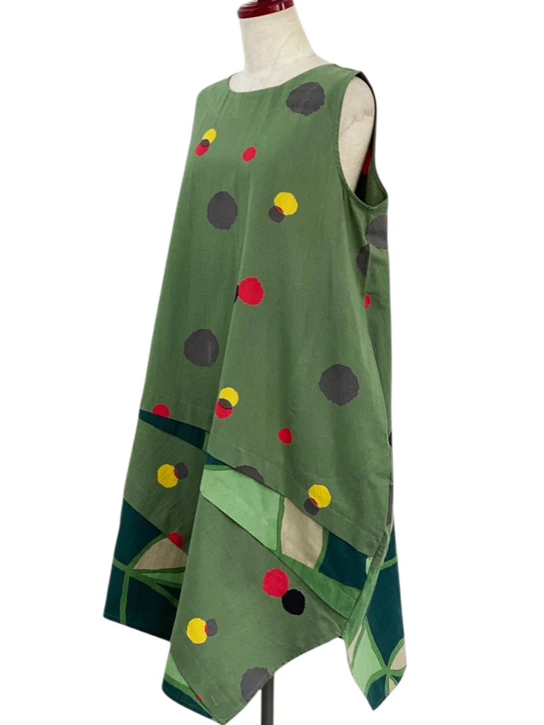 MONA LISA by Pure Fit - Asymmetrical Layered Jumper - Colorful Dots/Geometric Plants Print - 253397-GE - GREEN (H)