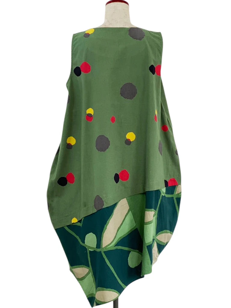 MONA LISA by Pure Fit - Asymmetrical Layered Jumper - Colorful Dots/Geometric Plants Print - 253397-GE - GREEN (H)