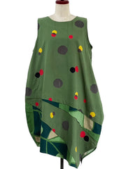 MONA LISA by Pure Fit - Asymmetrical Layered Jumper - Colorful Dots/Geometric Plants Print - 253397-GE - GREEN (H)