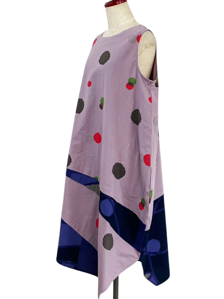 MONA LISA by Pure Fit - Asymmetrical Layered Jumper - Colorful Dots/Geometric Plants Print - 253397-PU - PURPLE (J)