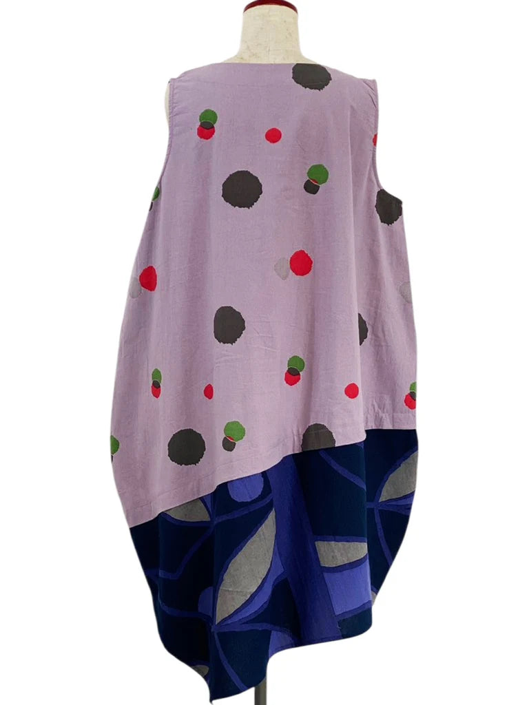 MONA LISA by Pure Fit - Asymmetrical Layered Jumper - Colorful Dots/Geometric Plants Print - 253397-PU - PURPLE (J)