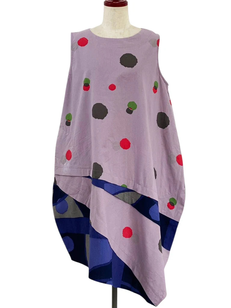 MONA LISA by Pure Fit - Asymmetrical Layered Jumper - Colorful Dots/Geometric Plants Print - 253397-PU - PURPLE (J)