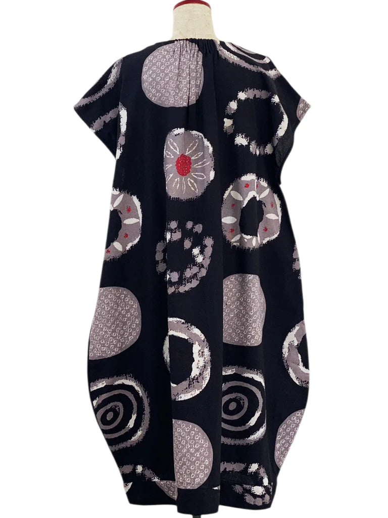MONA LISA by Pure Fit - Tuck Dress - Multi Rings Print - 253400-BK - BLACK (A)