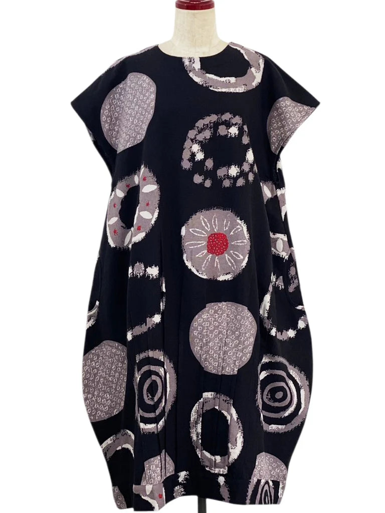 MONA LISA by Pure Fit - Tuck Dress - Multi Rings Print - 253400-BK - BLACK (A)
