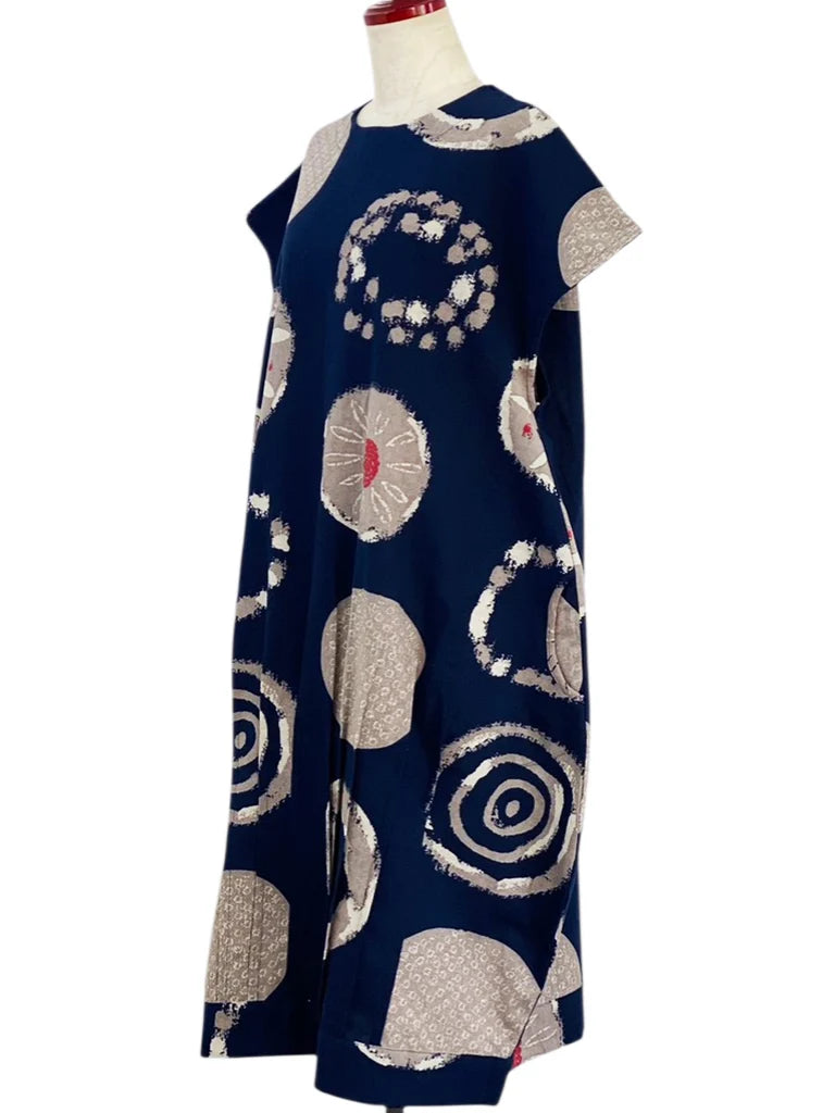 MONA LISA by Pure Fit - Tuck Dress - Multi Rings Print - 253400-DB - DARK BLUE (C)