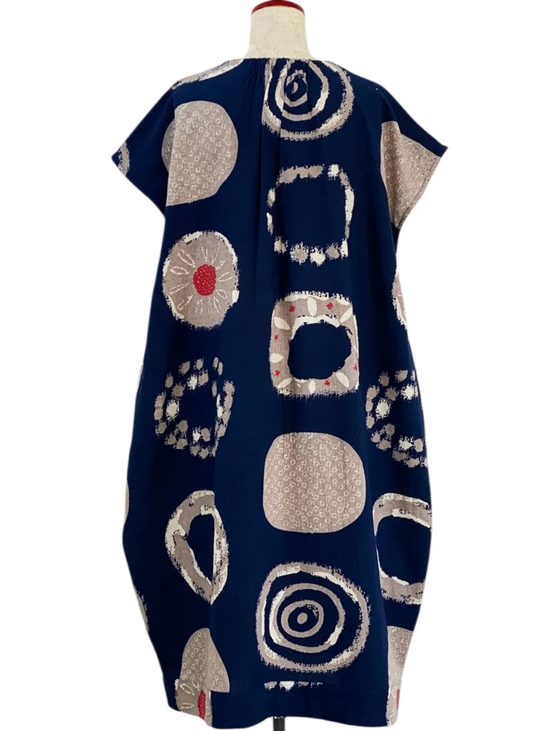 MONA LISA by Pure Fit - Tuck Dress - Multi Rings Print - 253400-DB - DARK BLUE (C)