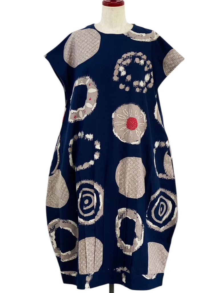MONA LISA by Pure Fit - Tuck Dress - Multi Rings Print - 253400-DB - DARK BLUE (C)