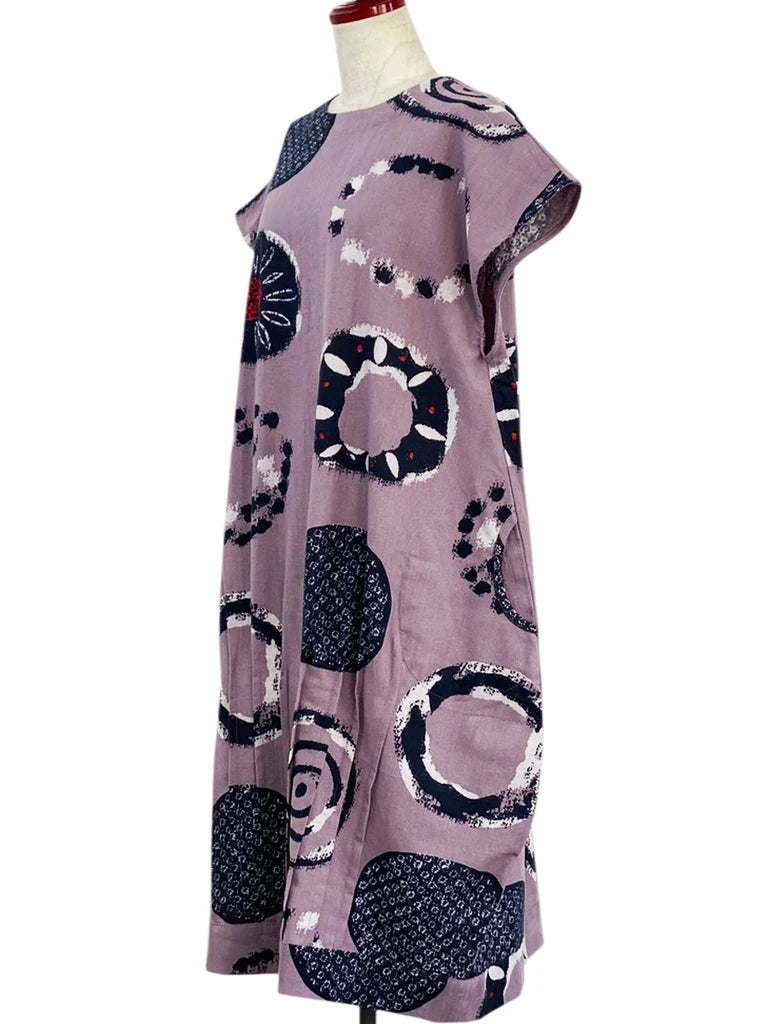 MONA LISA by Pure Fit - Tuck Dress - Multi Rings Print - 253400-PU - PURPLE (J)