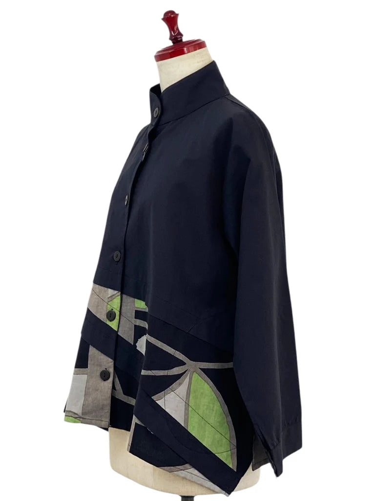 MONA LISA by Pure Fit - Layered Jacket - Solid/Geometric Plants Print - 253404-BK - BLACK (A)