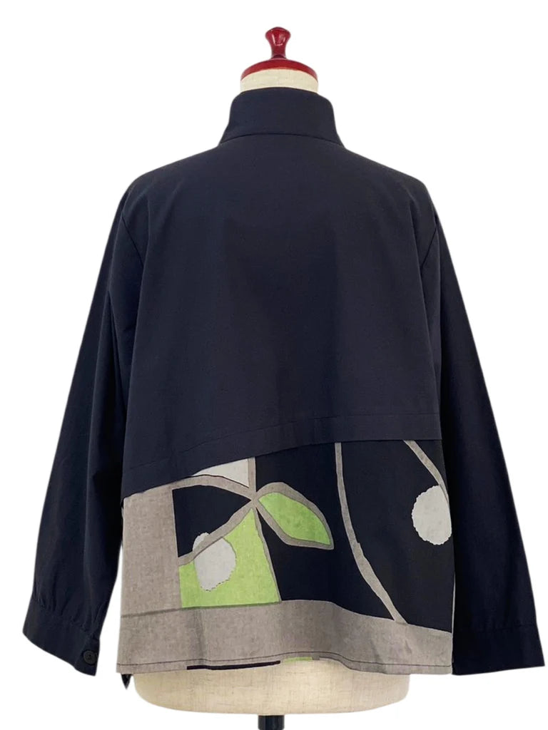 MONA LISA by Pure Fit - Layered Jacket - Solid/Geometric Plants Print - 253404-BK - BLACK (A)