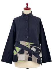 MONA LISA by Pure Fit - Layered Jacket - Solid/Geometric Plants Print - 253404-BK - BLACK (A)