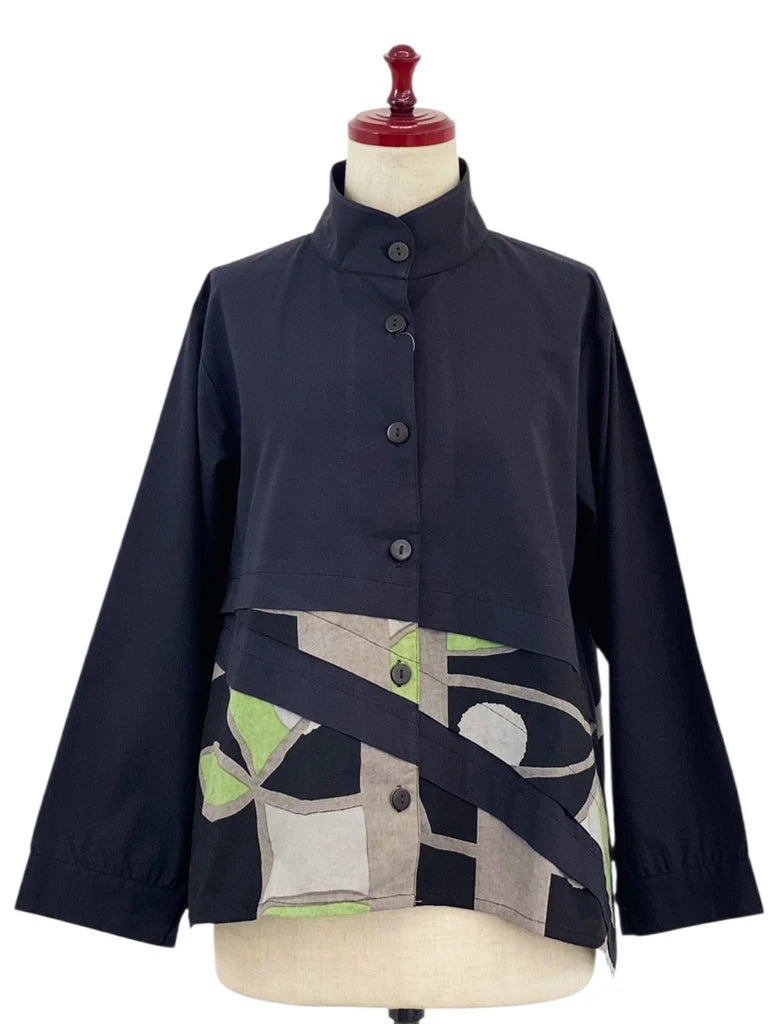 MONA LISA by Pure Fit - Layered Jacket - Solid/Geometric Plants Print - 253404-BK - BLACK (A)
