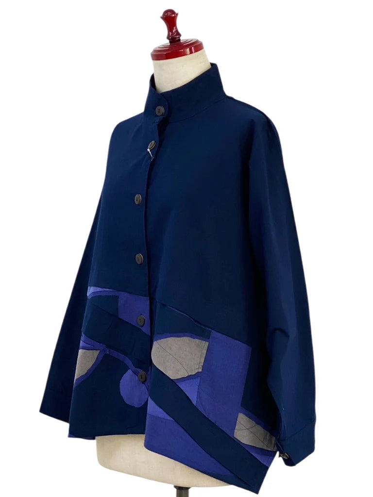 MONA LISA by Pure Fit - Layered Jacket - Solid/Geometric Plants Print - 253404-DB - DARK BLUE (C)