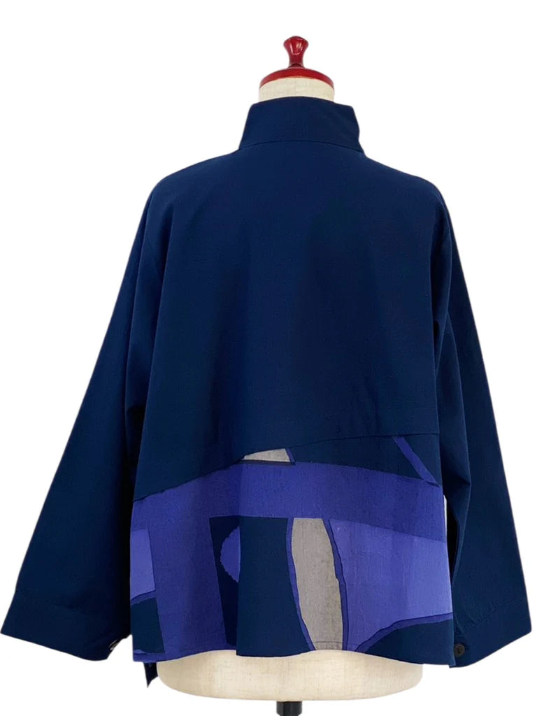 MONA LISA by Pure Fit - Layered Jacket - Solid/Geometric Plants Print - 253404-DB - DARK BLUE (C)