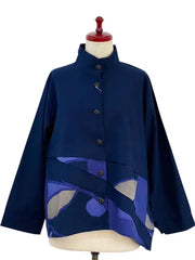 MONA LISA by Pure Fit - Layered Jacket - Solid/Geometric Plants Print - 253404-DB - DARK BLUE (C)