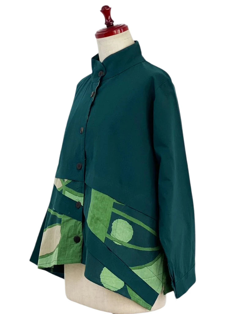 MONA LISA by Pure Fit - Layered Jacket - Solid/Geometric Plants Print - 253404-GE - GREEN (H)