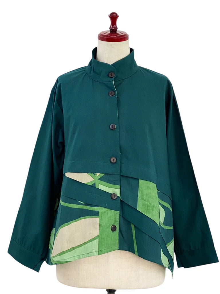 MONA LISA by Pure Fit - Layered Jacket - Solid/Geometric Plants Print - 253404-GE - GREEN (H)