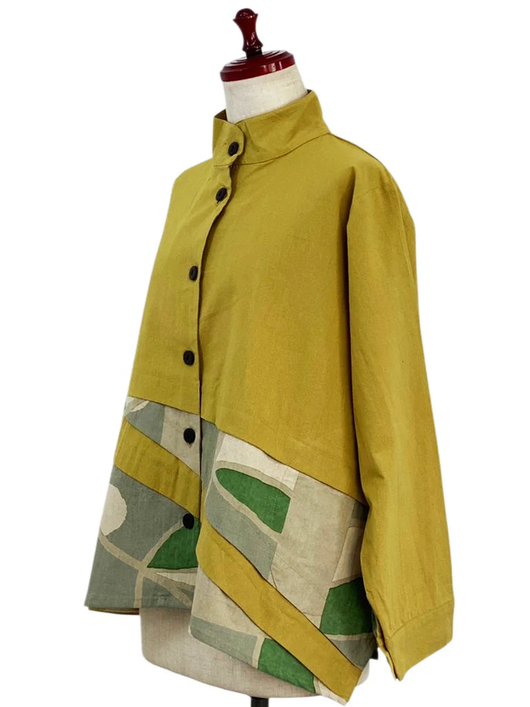 MONA LISA by Pure Fit - Layered Jacket - Solid/Geometric Plants Print - 253404-MU - MUSTARD (F)