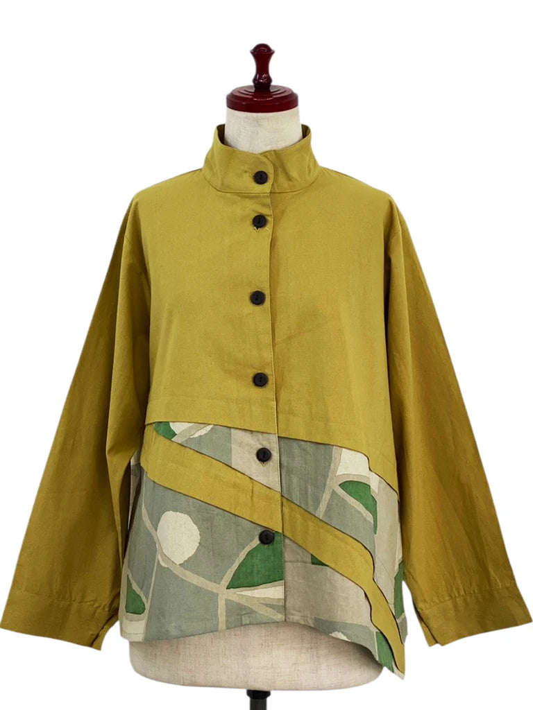 MONA LISA by Pure Fit - Layered Jacket - Solid/Geometric Plants Print - 253404-MU - MUSTARD (F)