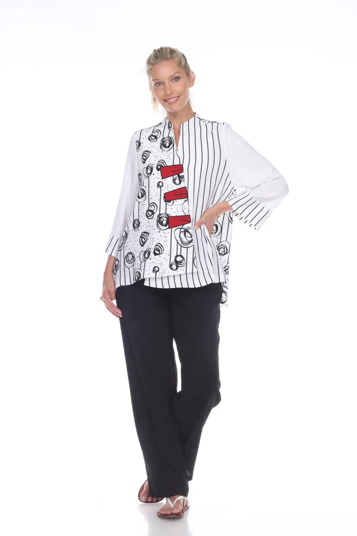 Moonlight Swirls And Stripes Asymmetric Jacket - 2550- WHITE