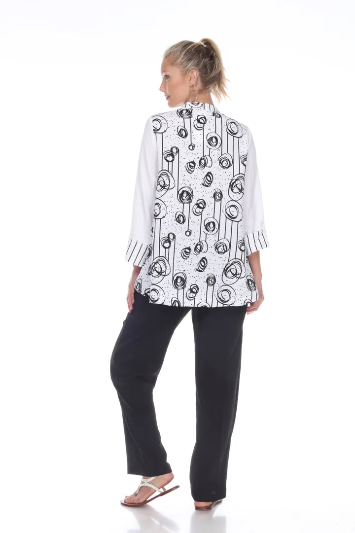 Moonlight Swirls And Stripes Asymmetric Jacket - 2550- WHITE