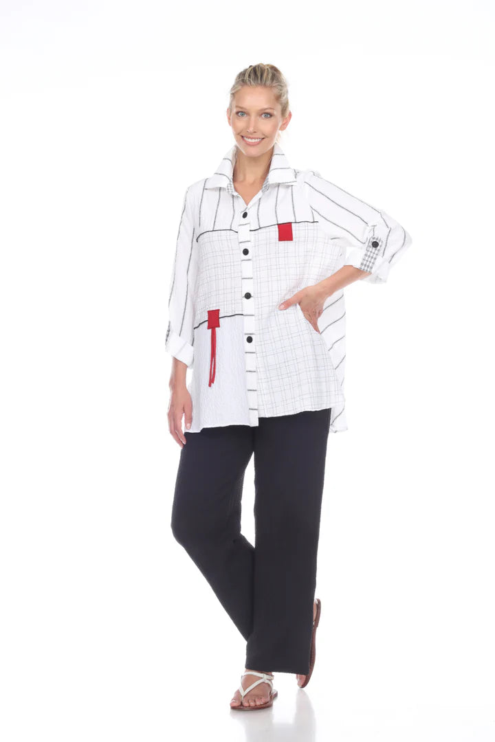 NEW - Moonlight Mix Stripe & Check Button Front Shirt - 2553-WB