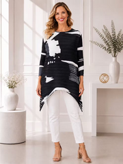 Vanite Couture Pleated Abstract Top - 26006 - BLACK/WHITE/MULTI