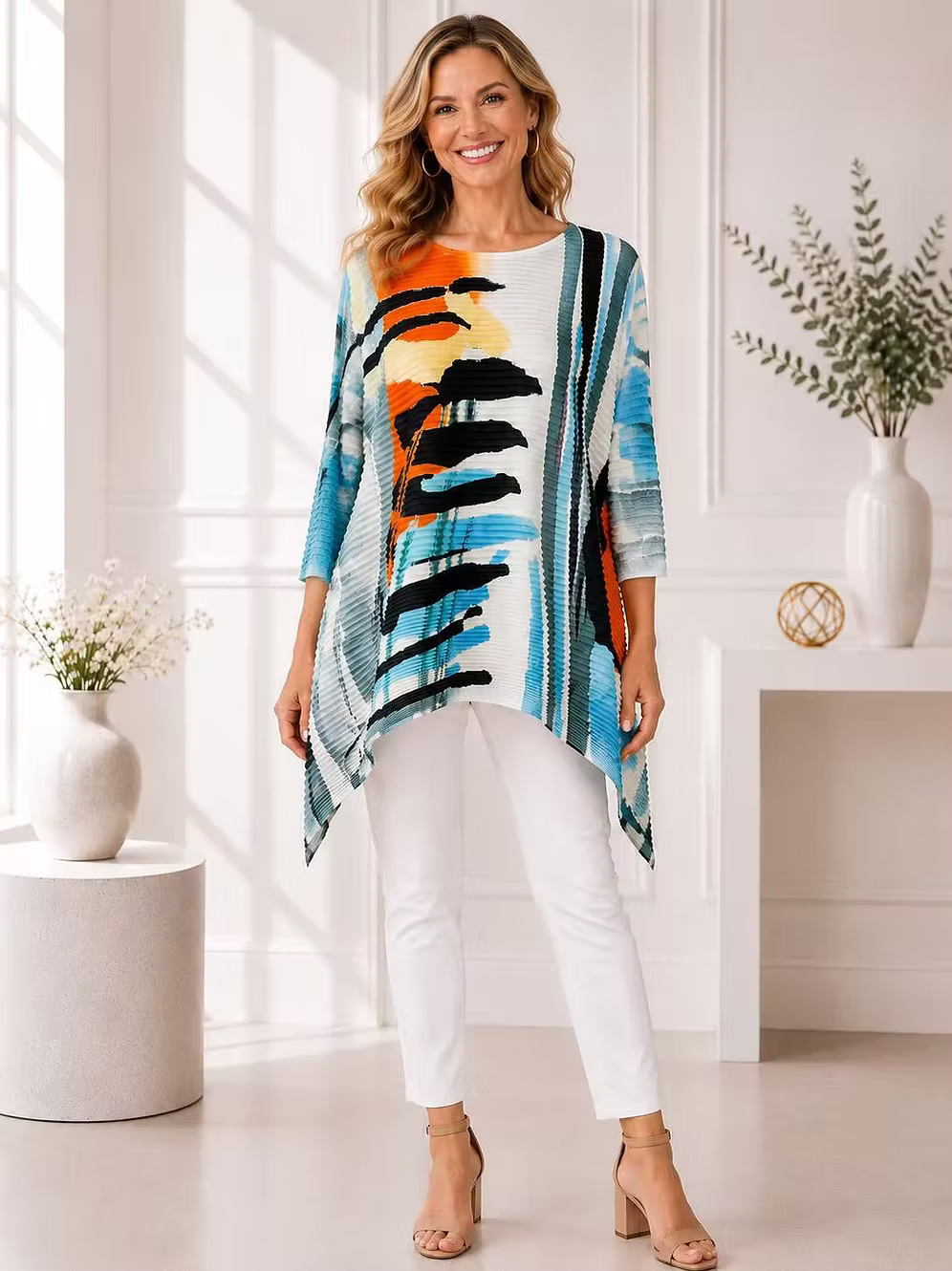 Vanite Couture Pleated Abstract Top - 26006 - MULTICOLOR