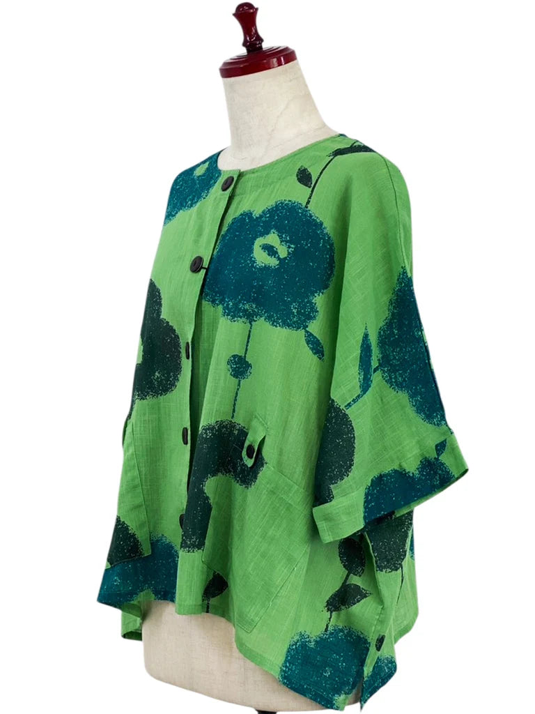 MONA LISA by Pure Fit - Tab Pocket Jacket - Blossom Print - 263004-GE - GREEN (H)