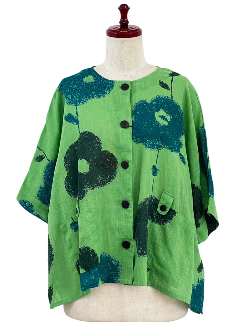 MONA LISA by Pure Fit - Tab Pocket Jacket - Blossom Print - 263004-GE - GREEN (H)