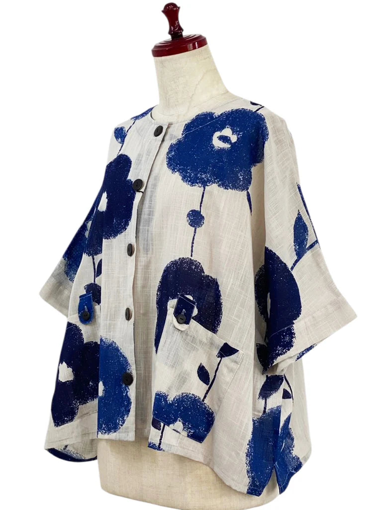 MONA LISA by Pure Fit - Tab Pocket Jacket - Blossom Print - 263004-LG - LIGHT GREY (B)