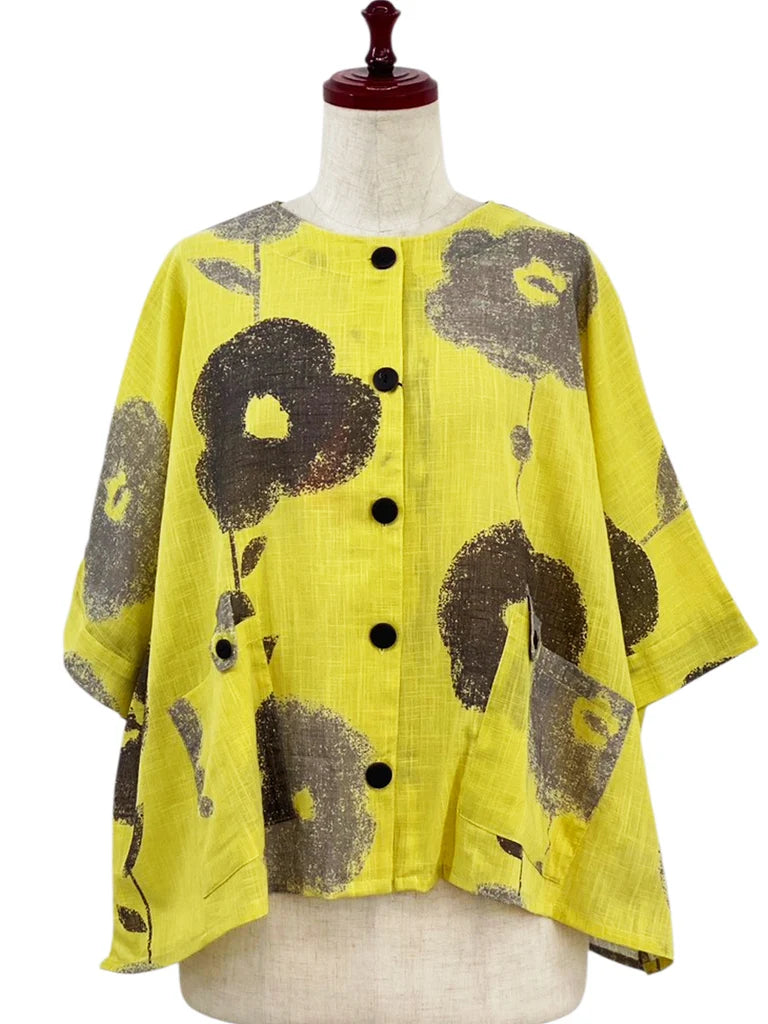 MONA LISA by Pure Fit - Tab Pocket Jacket - Blossom Print - 263004-MU - MUSTARD (F)