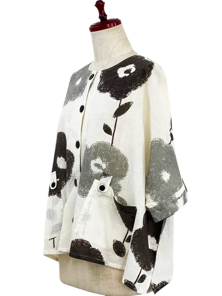 MONA LISA by Pure Fit - Tab Pocket Jacket - Blossom Print - 263004-NT - NATURAL (G)