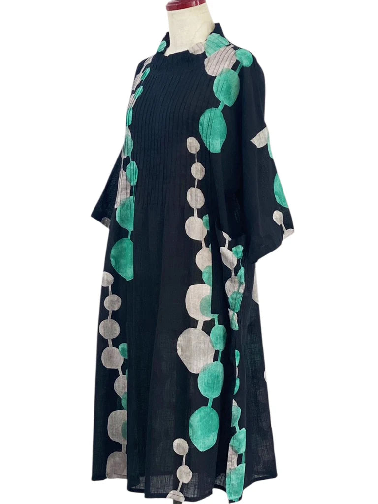 MONA LISA by Pure Fit - Tuck Dress - Bead Strand Print - 263014-BK - BLACK (A)