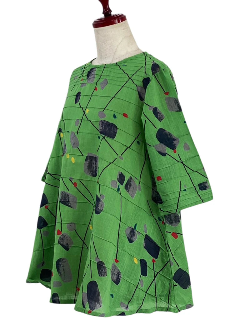 MONA LISA by Pure Fit - Pintuck Pullover - Abstract Print - T263015-GE - GREEN (H)