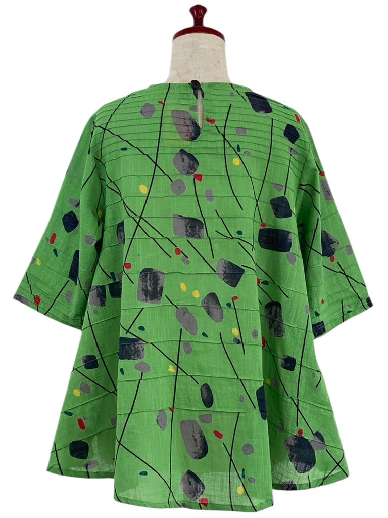 MONA LISA by Pure Fit - Pintuck Pullover - Abstract Print - T263015-GE - GREEN (H)