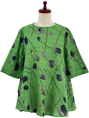 MONA LISA by Pure Fit - Pintuck Pullover - Abstract Print - T263015-GE - GREEN (H)