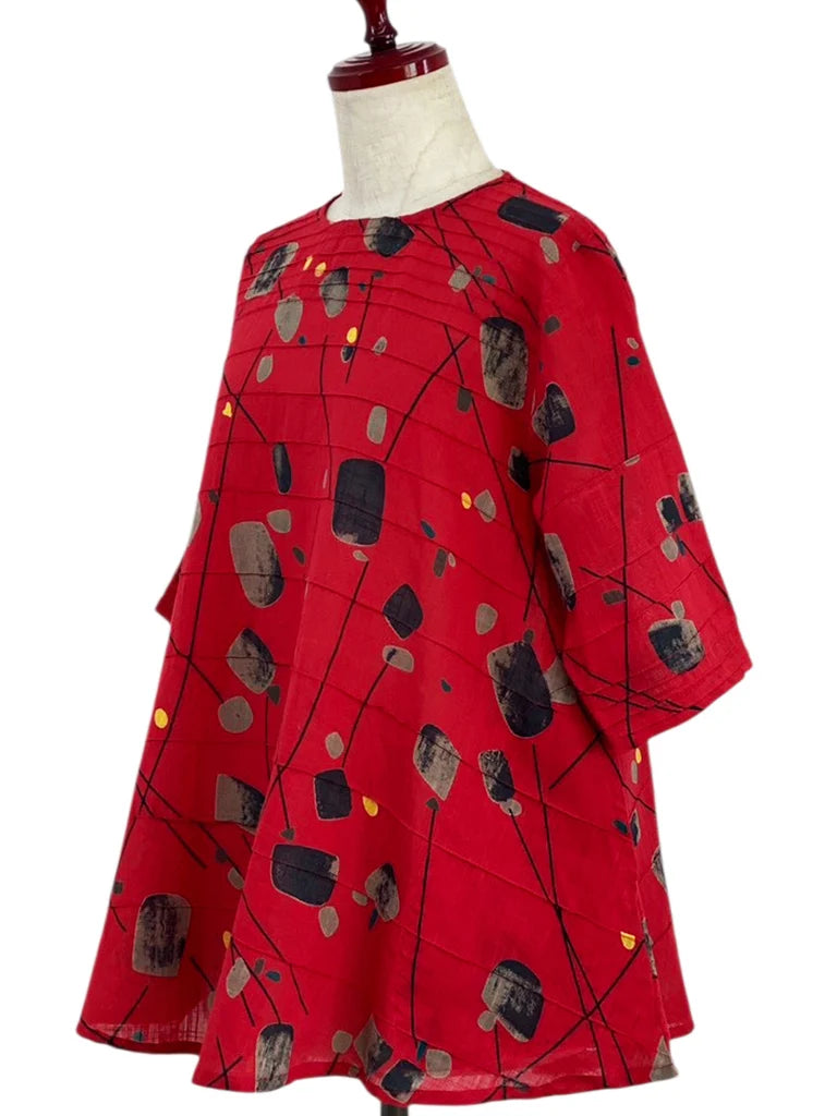 MONA LISA by Pure Fit - Pintuck Pullover - Abstract Print - T263015-RE - RED (E)