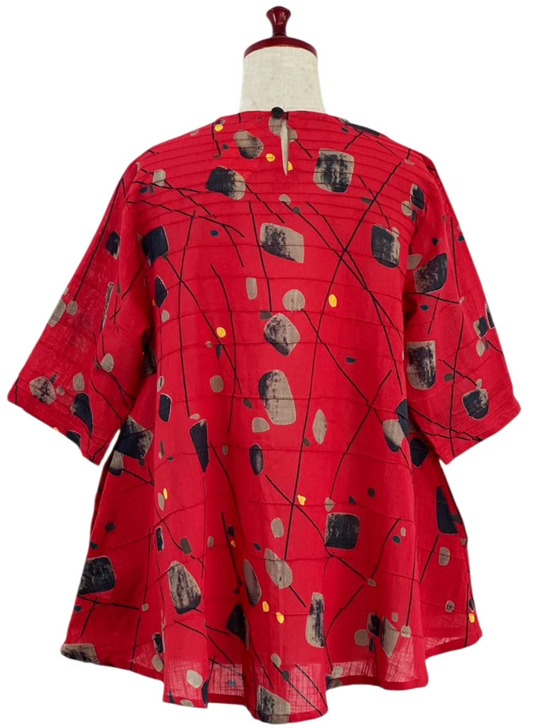 MONA LISA by Pure Fit - Pintuck Pullover - Abstract Print - T263015-RE - RED (E)