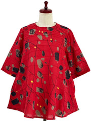 MONA LISA by Pure Fit - Pintuck Pullover - Abstract Print - T263015-RE - RED (E)