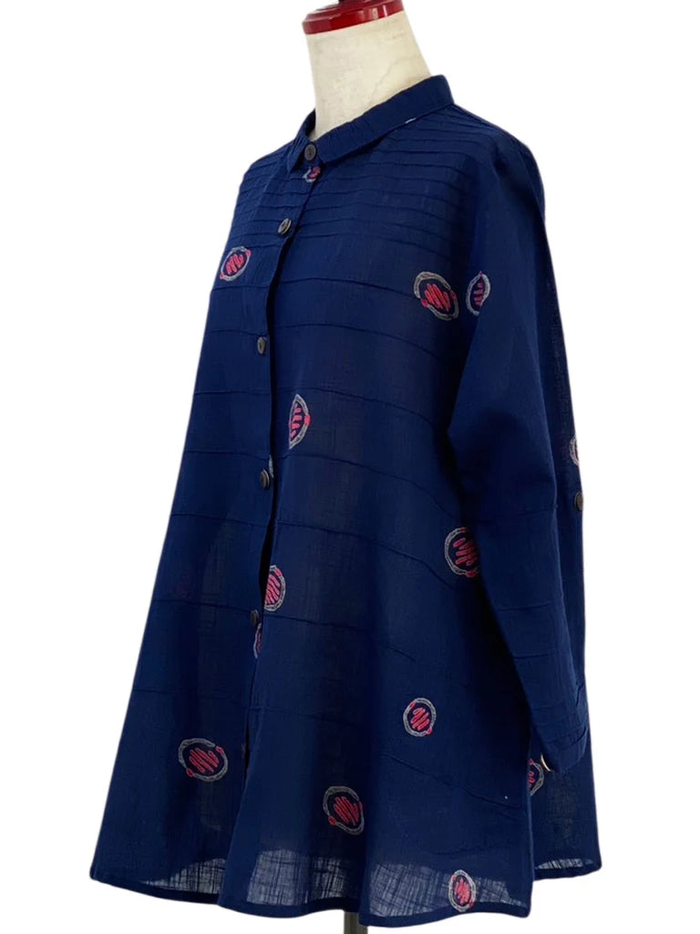 MONA LISA by Pure Fit - Pintuck Jacket - Textile Orbs Print - 263016-1-DB - DARK BLUE (C)