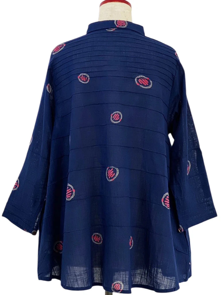 MONA LISA by Pure Fit - Pintuck Jacket - Textile Orbs Print - 263016-1-DB - DARK BLUE (C)