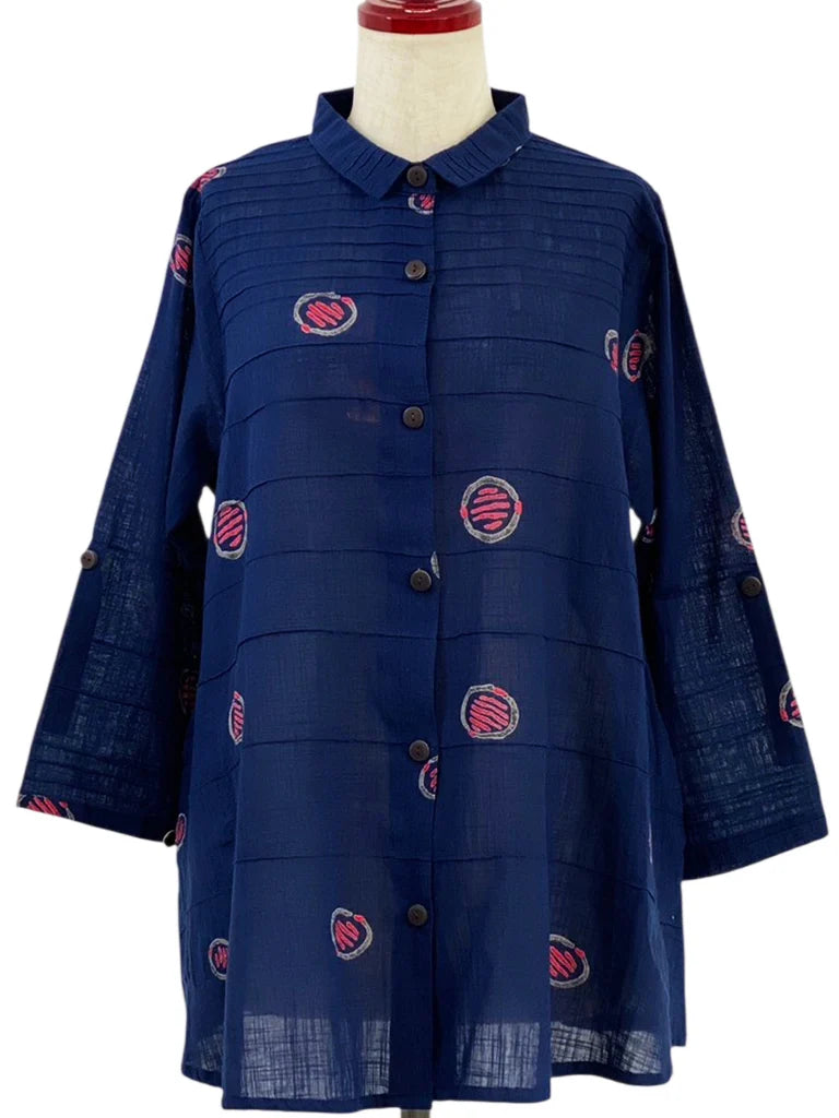 MONA LISA by Pure Fit - Pintuck Jacket - Textile Orbs Print - 263016-1-DB - DARK BLUE (C)